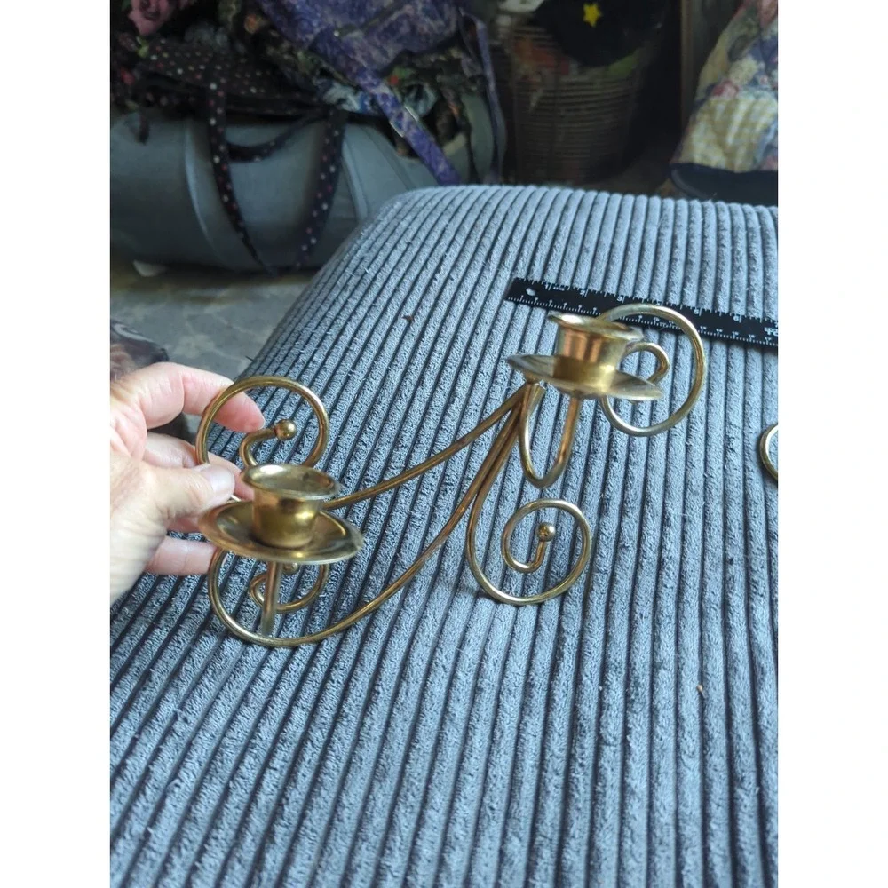 2 Vintage Brass Tone Scroll Wall Candle Sconces pair Home Interiors